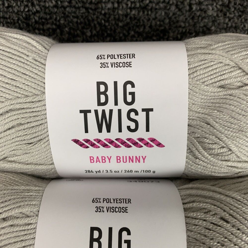Lot Of 2 Big Twist Baby Bunny Yarn Light Gray 3.5 oz 284 yds Each New Super Fine - Picture 2 of 5